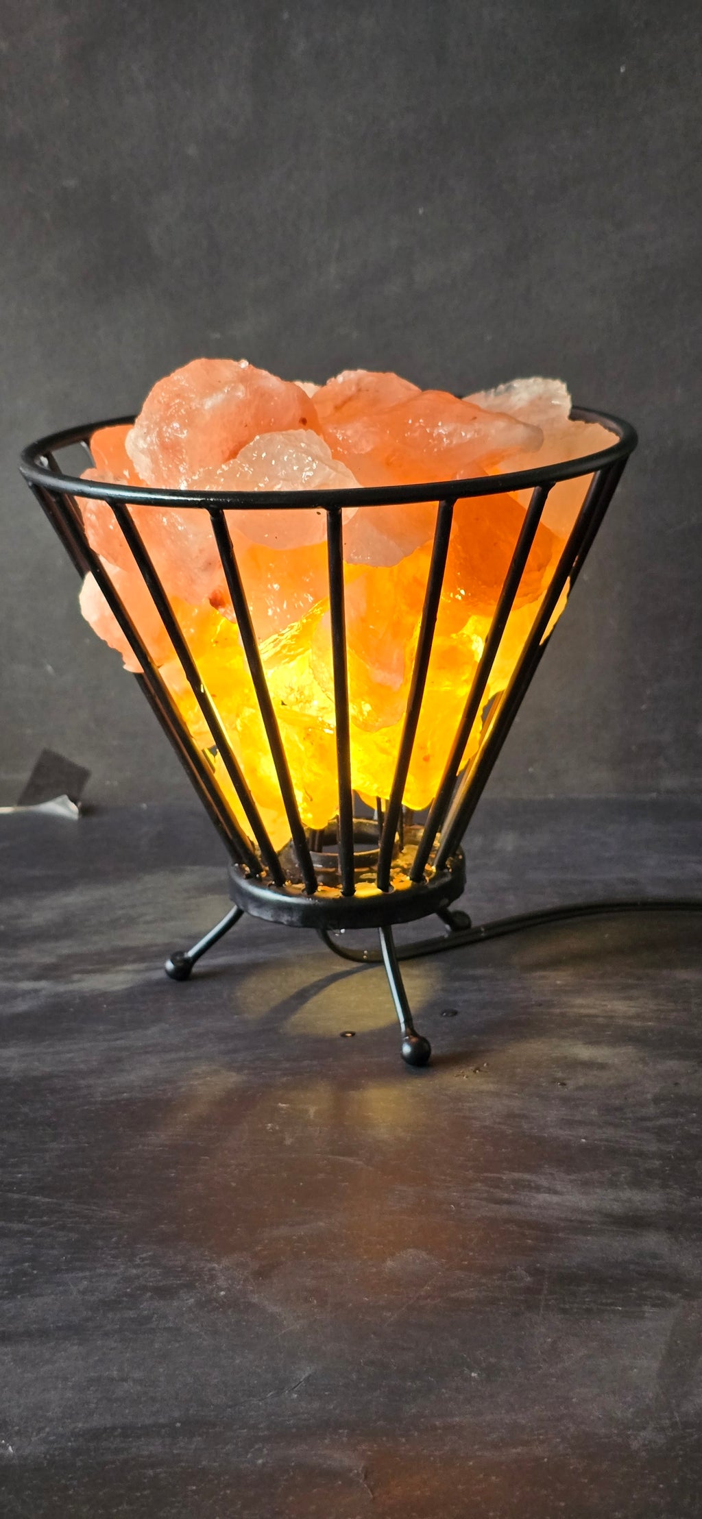 Himalayan Pink Salt Basket Lamp; cone shaped