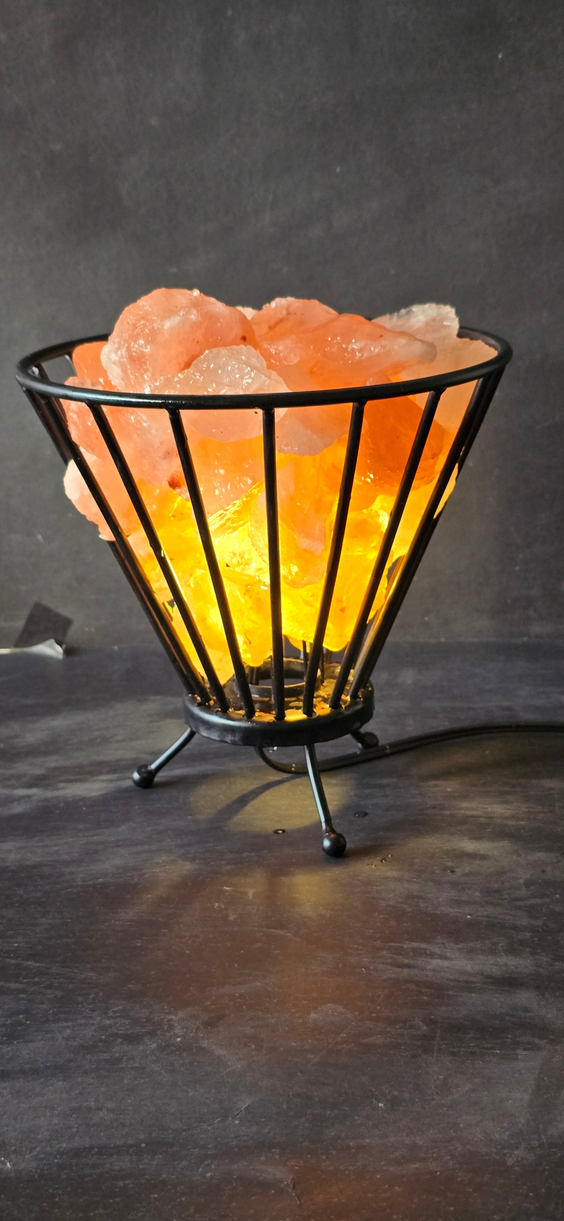 Himalayan Pink Salt Basket Lamp; cone shaped