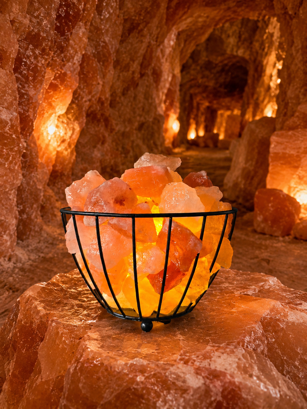Oval Himalayan Pink Salt Basket Lamp