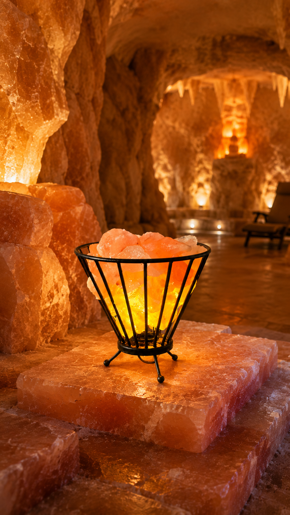 Himalayan Pink Salt Basket Lamp; cone shaped