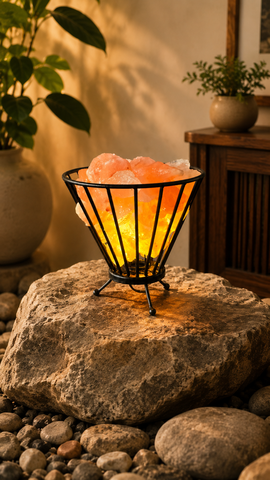 Himalayan Pink Salt Basket Lamp; cone shaped