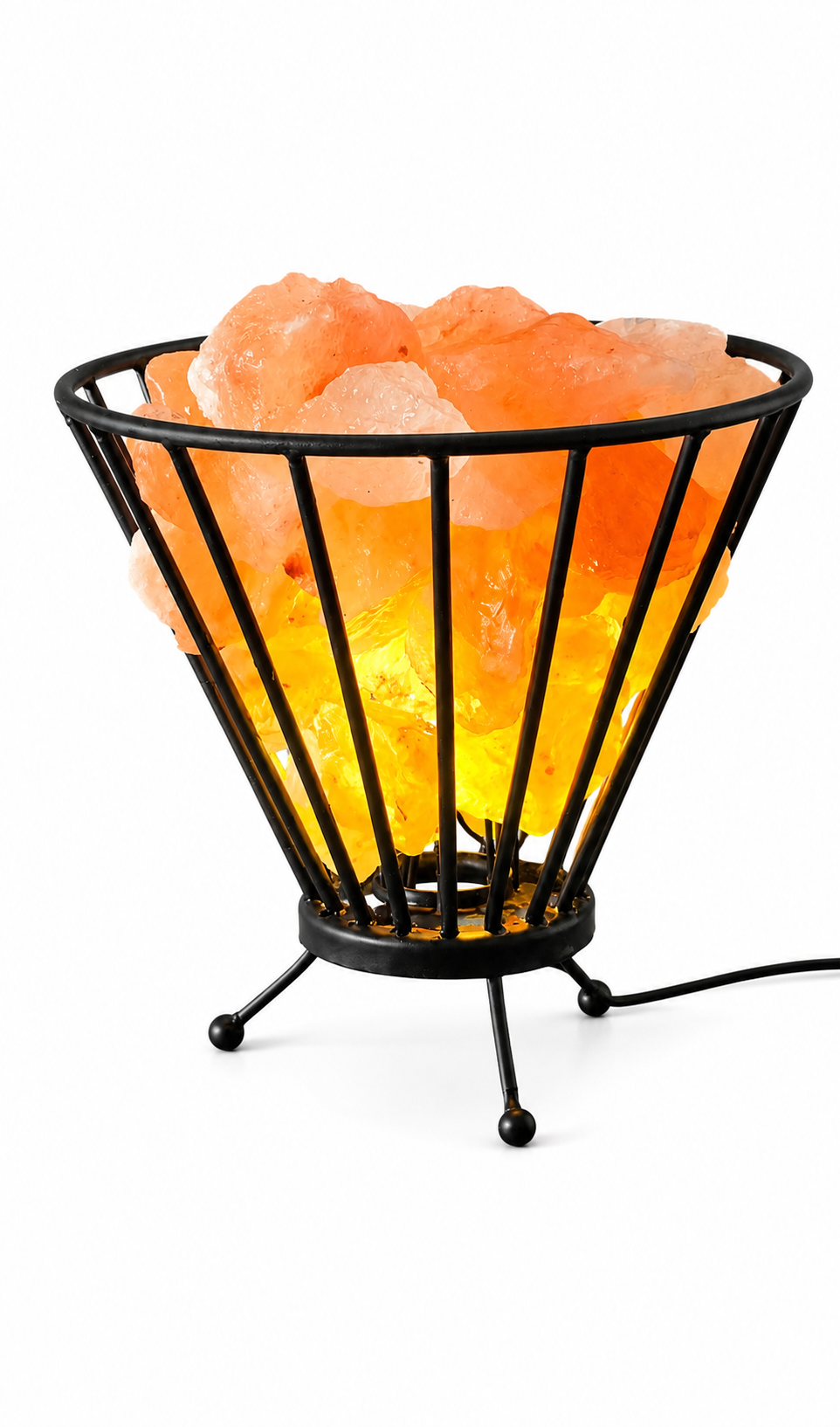 Himalayan Pink Salt Basket Lamp; cone shaped
