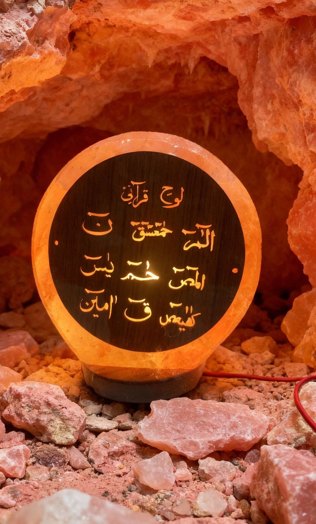 Blessed Loh-e-Qurani Himalayan Salt Lamp – Artistic Islamic Pink Salt Table Decor